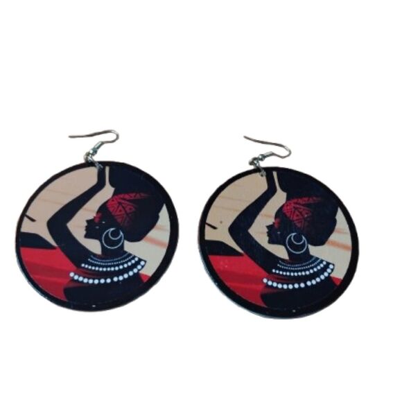Handmade Jewelry - Wood African Women Dish Earrings